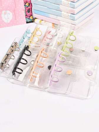 A8 3-Hole Transparent Notebook Cover Shell, Loose-Page Ring-Bound Album, 10 Storage Bags Lining Pages, DIY Journal Notebook, Office And School Supplies, Suitable For Use In Schools, Offices And Study Rooms.