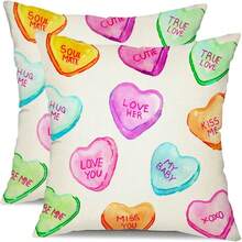 1pc 18x18 Inch Valentine'S Day Pillow Covers, Contemporary Style, Colorful Hearts Design,Machine Washable, Decorative Cushion Cases For Sofa Couch (Single Sided, No Insert) - 樣式-1 - 查看 2