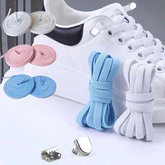 1 Pair Colorful No-Tie Shoelaces, Solid Color Slouchy Shoelaces For Sneakers And Casual Shoes