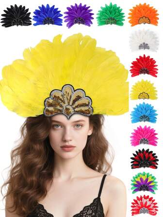 1pc Women's Fascinator Feather Headpiece Sequin Feather Headdress For Wedding Masquerade Party Cosplay Showgirl Headpiece