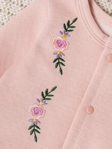 女婴可爱刺绣纽扣装饰长袖连体衣 + 可爱帽子