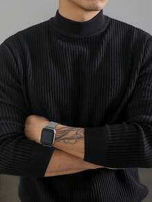 男士宽松柔软舒适罗纹针织高领长袖毛衣，适合日常休闲穿着和通勤。