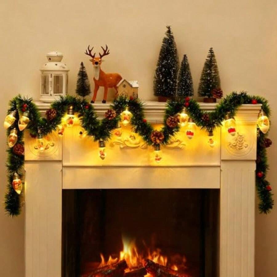 YQQ 3M Guirnalda Navideña con 20 LED Luces Adornos de coronas navideñas Adecuado para Decorar Escaleras Chimeneas Puertas Árboles de Navidad Jardines5735 - verde - Ver 1