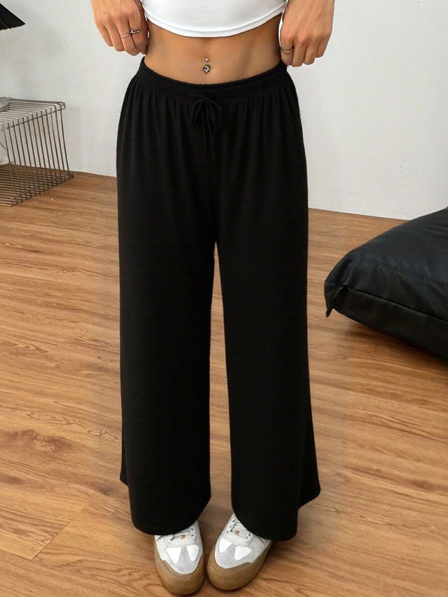 Women'S Lounge Pants Loose Fit Drawstring Waist Sleep Pants All Season Non Stretchy Lounge Pants For Women Everyday Overnight Wear Friendly Clothing Lounge Pants Comfortable Loungewear Casual Smooth Texture Fabric Home Comfort Relaxed Fit Breathable Material Home Comfort Wear Home Loungewear Minimalist Design Soft Material Home Comfort Seekers - Black - View 1