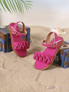 Children's Fashion Outdoor Sandals, Summer Flat Shoes, One-Piece Sandals, New Stylish Elegant Minimalist Girls Shoes - Hot Pink - View 3