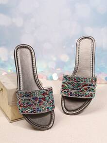 女士平底防滑耐穿时尚轻便多功能凉鞋，适合户外、室内和沙滩穿着 - 深灰色 - 查看 3