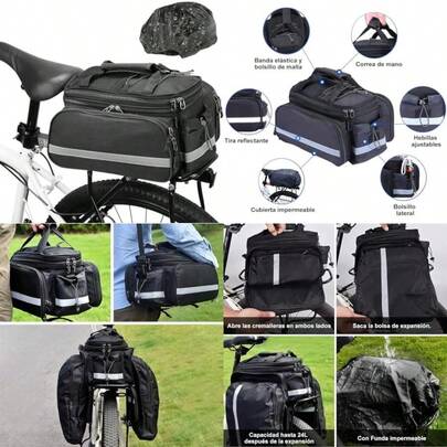 Bolsa Trasera para Bicicleta 27L Alforja Mochila Impermeable Maletero de Bicicleta, Bolsa de Transporte Ciclismo Reflectante con Cubierta de Lluvia Bolsa Equipaje Portátil para Parrilla Viaje(default)