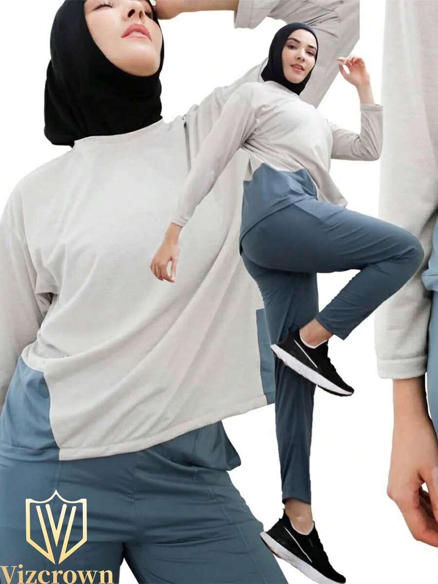 1pc Solid Color Breathable Quick-Dry Sports Instant Hijab - Black - View 1