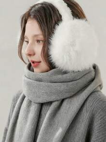 1pc Outdoor Ear Warmer Earmuffs, Foldable Wind-Proof Ear Covers For Students & Women, Warm & Insulated For Autumn/Winter - White - View 1