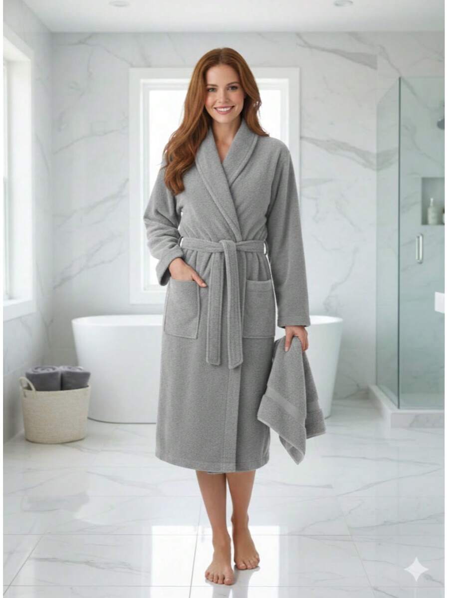 Made In Turkey %50 Cotton %50 Polyester Bathrobe – 320g Lightweight & Durable – Available In Sizes S M L XL – Unisex Design - Beige - View 1