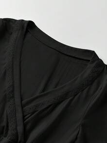 Women Y2k Fairy Grunge Ribbed T Shirt Top Long Sleeve V Neck Babydoll Flowy Tee Shirts Tops With Thumb Hole Spring Fall Teen Girls Going Out Tops Vintage Aesthetic 2000s Clothes - 黑色 - 查看 8