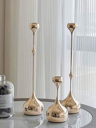 1/3pcs Modern Candle Holder, French Silver Water Drop Metal Candlestick, Iron Teardrop Candlesticks Taper Candle Stand For Home Decor Metal Table Centerpiece Dinner Decorations Tall Candle Holder For Mom, Wife, Grandma