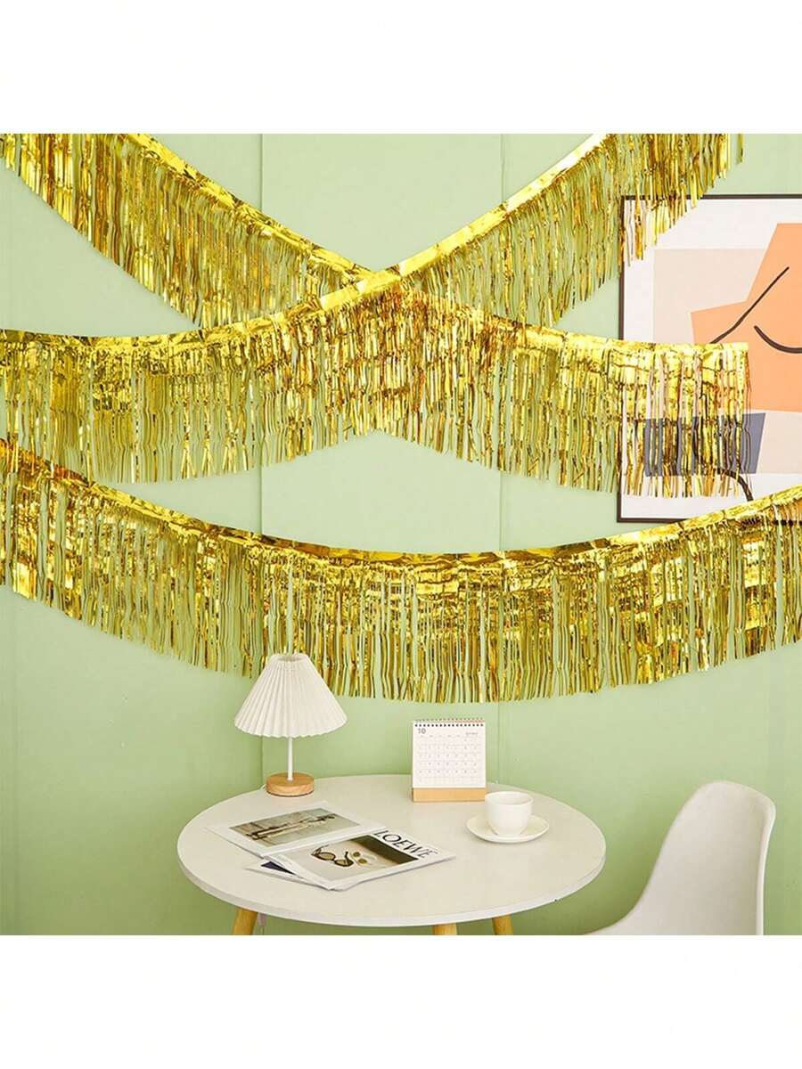 1pc Shimmering Foil Tassel Banner,Metal Fringe Wall Decor Hanging Background Table Skirt Deco, Suitable For Decorating Parade Floats, Single Party, Weddings, Birthdays, Halloween,Christmas Party Decorations - Multicolor - View 1