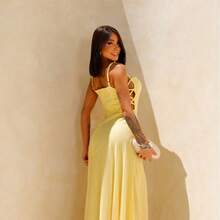 Gabi Dress With Shiny Tulle And Crossed Side Detail - Yellow - View 6