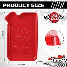 D24 Pcs Large Race Car Fuel Can Birthday Party Plies 10 X 6 Inch Fuel Serving Trays Disposable Plastic Compartment Plates Racing Truck Party Decorations Tableware - 紅色 - 查看 3