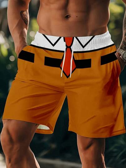 Pantalones cortos de playa informales con estampado digital 3D de dibujos animados para hombres de talla grande, suaves y transpirables, lavables a máquina, estilo de vacaciones de verano, hawaianos