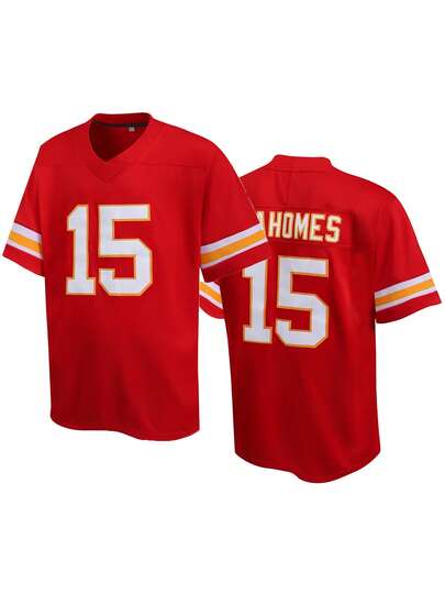 Atonmore Men's 15 Red American Football Jersey Casual Short Sleeved Embroidered Stitching V-Neck T-Shirt Party Rugby Sports Top