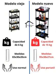 4-Tier Multipurpose Plastic Organizer Cart With Wheels - Black - View 2