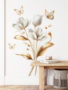 1 pieza Pegatina de flor de vid dorada premium - Adecuada para sala de estar, dormitorio, cocina, decoración de puertas y paredes, decoración del hogar, diseño floral, decoración elegante, acabado mate, fácil aplicación, despegar y pegar, diseñadores de interiores, entusiastas, pegatina de pared para pared/dormitorio, pegatinas decorativas de pared