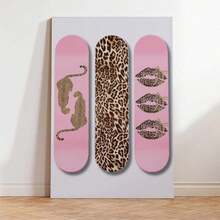 1 Piece Of Pink Leopard Print Skateboard Canvas Poster Art Print, Retro-Chic Print, Pink Cheetah And Leopard Kissing Skateboard, Girly Stockholm Style Aesthetic Wall Art Painting With Frame, Suitable For Contemporary Bedrooms, Bar Carts, Bathrooms, Living Rooms, Hotels, Apartments, Hallways, Studios, Studies, Home Office Decorations Can Be Hung Directly. - Nhiều màu - Xem 4