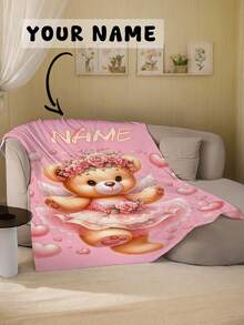 1pc Customizable Text Blanket, Teddy Bear Pattern, Personalized Blanket, Personalized Baby Blanket, Newborn Blanket, Suitable For Mother's Day, Birthday, Children's Day, Father's Day, Graduation, Christmas, Halloween, Applicable To Home Sofa, Bed, Car, Bedroom, Living Room, Sofa Blanket, Children's Blanket - Multicolor - View 10