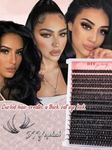 MEM 320/270片/套 单簇假睫毛，D型卷翘，9-16毫米宽睫毛柄，DIY睫毛嫁接，自然浓密，可重复使用，单簇假睫毛嫁接套装，适合居家或户外使用，适用于日常生活、婚礼、约会、派对、音乐节、春季、旅行等各种场合。 - D - 查看 9