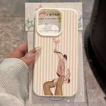 1pc Retro Western Cowboy Boot Striped Pattern TPU Soft Phone Case Compatible With  17 Pro Max/17/16 Pro Max/15/13/12/11, S20 FE/A15/S24/A55,  Note 11/12/13 Pro, Full Body Shockproof Protective Cover   17 Pro Max Case - 白色 3 - 查看 9