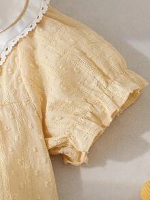 Young Girls Peter Pan Collar Puff Sleeve Button Front Casual Lightweight Cotton Blouse - Gold - View 4