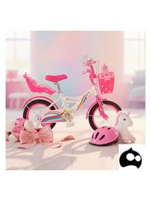 Bicicleta Infantil Rosa, Rodada 14 con Ruedas de Entrenamiento, Canastilla, Asiento y Manubrio Ajustable, Ideal para Niñas de 3 a 5 Años. Bluelander - Rosa - Ver 5