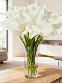Bó hoa loa kèn trắng nhân tạo (5/10/20 cành, cao 13,4 inch) | Hoàn hảo cho đám cưới, Ngày của Mẹ, trang trí nhà cửa lễ Phục Sinh, trang trí sân vườn ngày Valentine, trang trí phòng, đồ nội thất ngoài trời, quà tặng ngoài trời cho phụ nữ. - trắng - Xem 1