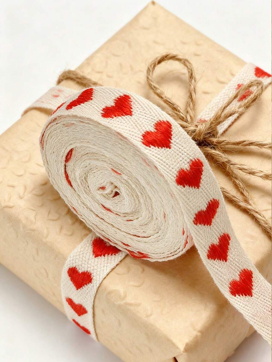 Fita decorativa com estampa de coração para presentes, embalagem de presentes, corda trançada artesanal, arranjo floral coreano, para amarrar flores, bolos, caixas de aniversário, laço trançado para presentes, buquês de flores, embalagens de bolos, fita de cetim floral para volta às aulas, Dia dos Namorados. - Multicolorido - Ver 1