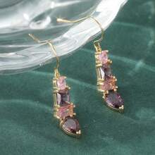 Elegant Minimalist Geometric Pendant Earrings, Paired With Purple Synthetic Cubic Zirconia, Teardrop Earrings, Romantic & Elegant Jewelry For Women On Holidays And Formal Occasions - Gold - View 6