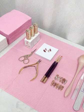 Disposable Pink Nail Art Table Mat, Three-Layer Waterproof Foldable Cleaning Mat, Tablecloth, Nail Art Napkins, Multi-Functional Beauty, Tattoo, And Dental Cleaning Cloth, Waterproof Tablecloth, Nail Art Tools.