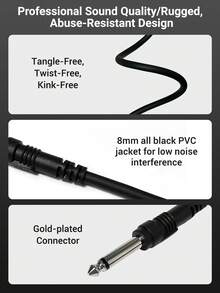 Cable de guitarra eléctrica de 1/4 pulgada, 10 pies, cable recto negro para amplificador de guitarra, cable de instrumento, adecuado para guitarra eléctrica, mandolina, amplificador de bajo, teclado, mezclador, ecualizador, altavoz (3 metros) - Negro - Ver 5