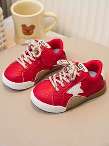Kids Retro Star Sneakers, New Spring/Autumn Children Sports Shoes, Girls White Shoes, Boys Dirty Shoes, Toddler Canvas Shoes - Red - View 1