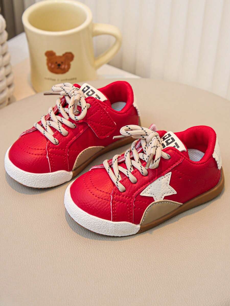 Kids Retro Star Sneakers, New Spring/Autumn Children Sports Shoes, Girls White Shoes, Boys Dirty Shoes, Toddler Canvas Shoes - Red - View 1