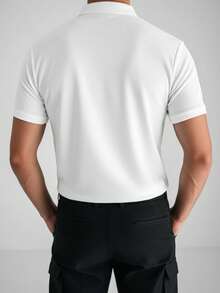 男士时尚拉链 Polo 衫短袖 T 恤，夏季 - 白色 - 查看 3