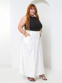 Plus Size Tailored Flared Skirt - White - View 1