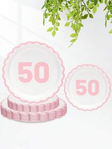 10pcs/20pcs/50pcs White And Light Pink 50th Birthday Sacalloped Paper Plates Cheers To 50 Years Party Plates Men Women 50th Birthday Anniversary Disposable Floral Shaped Pink Cake Dinner Plates For Party Event Festival Supplies Decorations - Pink 50 Years Old - View 1