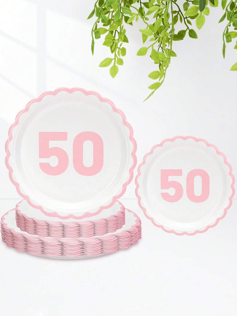 10pcs/20pcs/50pcs White And Light Pink 50th Birthday Sacalloped Paper Plates Cheers To 50 Years Party Plates Men Women 50th Birthday Anniversary Disposable Floral Shaped Pink Cake Dinner Plates For Party Event Festival Supplies Decorations - Pink 50 Years Old - View 1