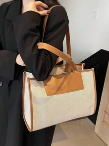 极简大容量手提包、单肩包、托特包、斜挎包 - 卡其色 - 查看 7