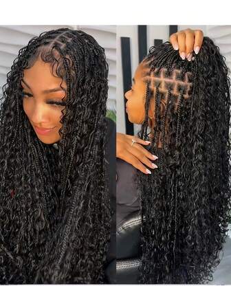 Synthetic Lace Braided Wig, Long Wavy Crochet Hair Braids Wig With Baby Hair For Woven Braid Wave Headband Hair Extension Box Wig With Wave Hair For Women Used Daily Party Cosplay And Christmas Or New Year Gifts