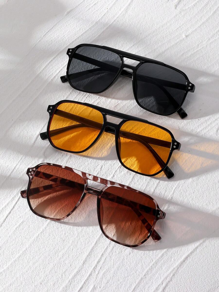1/2/3/4/5pcs Women's Square Studded Fashion Glasses Set, Orange/Black/Yellow