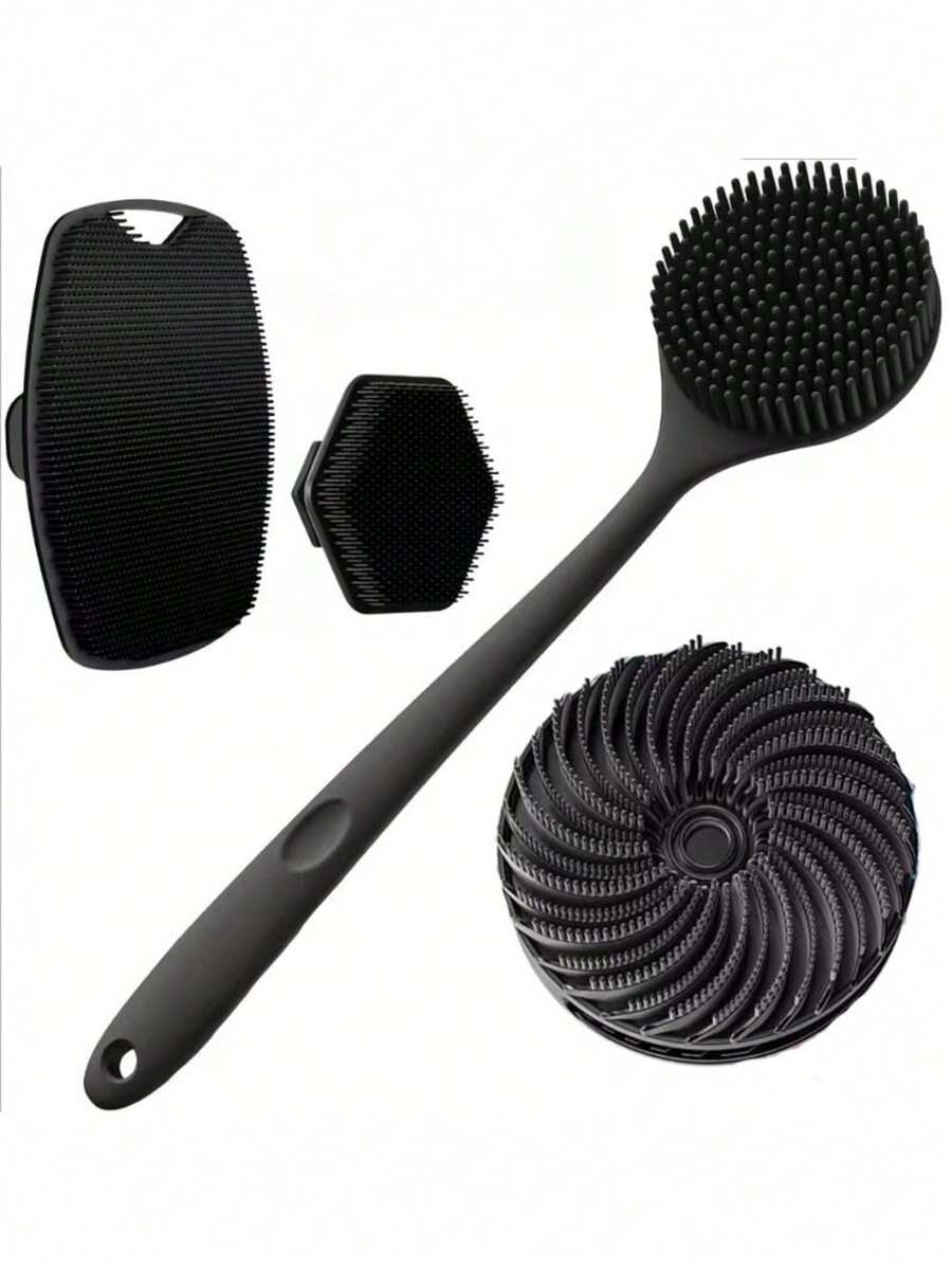 4pcs Silicone Back Scrubber And Soft Bath Glove Set, Exfoliating Body Scraper And Super Foaming Shower Brush Combo, Rich Foam Body Cleansing Tool