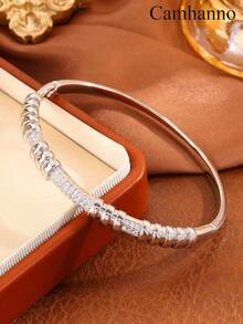 Camhanno 1pc Golden Jewelry Set Striking Copper Bracelet For Party: The Bead-Segment And Inlaid Design Is Full Of Charm In Social Occasions, Showing A Unique And Luxurious Style That Catches Everyone's Eyes Instantly. - Multicolor - View 11