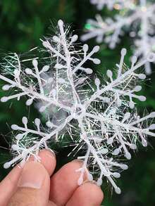 30个圣诞白色雪花装饰品，塑料闪光雪花装饰品，适用于冬季圣诞树装饰，尺寸各异，工艺雪花 - 白色 - 查看 11