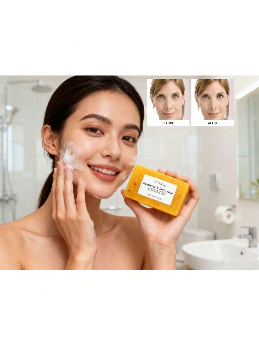 100g Lemon Turmeric Brightening Soap With Fruit Extracts & Kojic Acid - Gentle Cleansing Bar For Face And Body, Moisturizing, Hydrating, Improves Skin Texture, Prevents Oiliness - Daily Skincare Essential,Gifts For Men And Women Suitable For Christmas, Valentine's Day, New Year's Day, Birthdays, Weddings, And Parties,Skin Care Sets,Makeup,Skin Care,Travel Essential,Quick Ship Items,Free Shipping - 芥末黃 - 查看 1