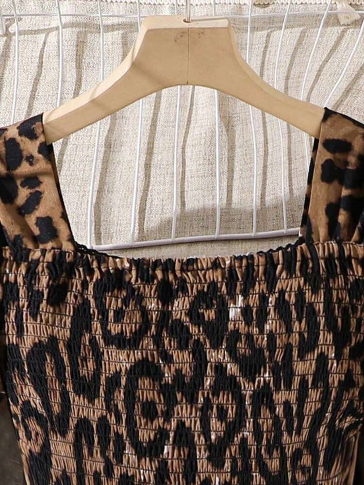 Children's Long Sleeve Dress With Collar, Waist Cinched Vintage Leopard Print Dress, Summer - Multicolor - View 4