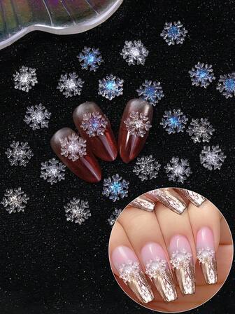 20 Pcs Winter Snowflake Glitter Nail Stickers, DIY New Year Nail Art Decor, Snowflake Design Nail Glitters, DIY Christmas Nail Supplies