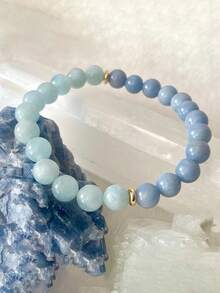 缅甸绿玉丰盛繁荣手链，翡翠蓝天使石水晶手链，寓意好运、平静与疗愈能量，男女皆宜的珠宝礼物 - 彩色 - 查看 6